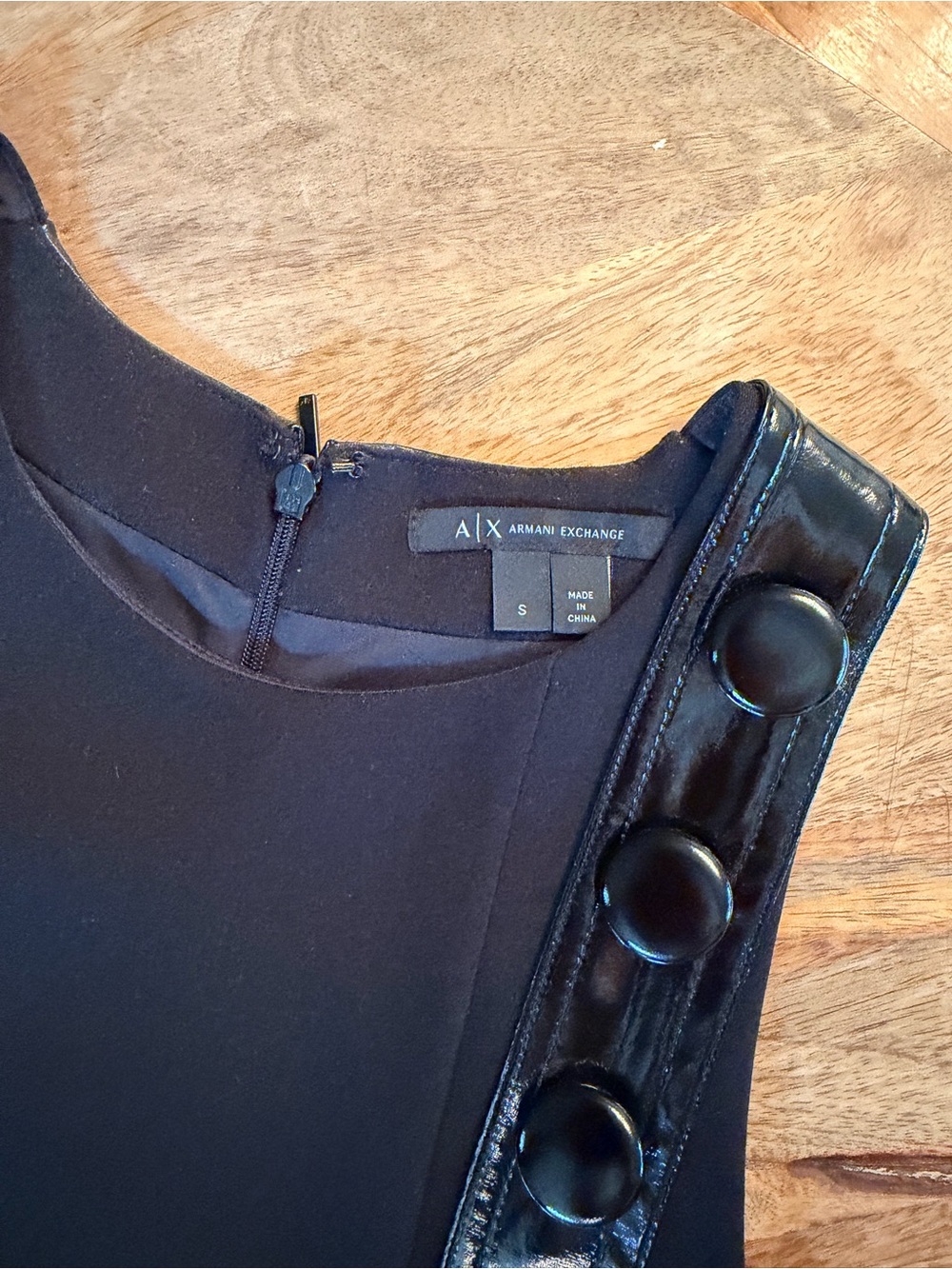 Armani Exchange Black Dress with Patent Button Strap